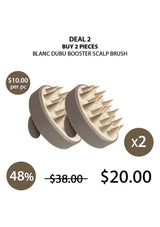 Two Blanc Dubu Booster Scalp Brushes with promotional text on a white background