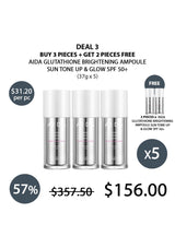 Promotional offer for AIDA Glutathione Brightening Ampoule with pricing and quantity details.