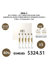 Promotional offer for Nuborn Cell Blanc Power Ampoule with product packaging and pricing details.