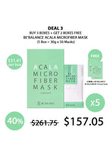 Promotional graphic for BE'BALANCE Acala Microfiber Mask with pricing and deal details.