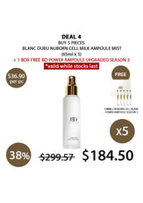 Promotional offer for Blanc Dubé Nubèrn Cell Milk Ampoule Mist with free BD Power Ampoule, valid while stocks last.