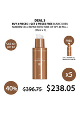 Cosmetic product with pricing and offer details on a white background