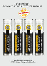 A box of Dermathod Derma EZ Jet Mela Effector Ampoule, with each ampoule labeled with the brand name and the words 'Melanin Effector'. The packaging is predominantly white with black and yellow accents.