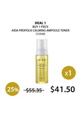 AIDA Propolis Calming Ampoule Toner bottle with promotional text on a white background