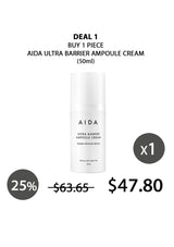 AIDA Ultra Barrier Ampoule Cream with pricing and promotional text on a white background