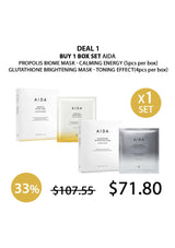 AIDA mask set with pricing and product names on a white background