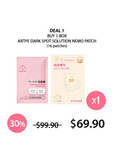 Promotional offer for Artpe dark spot solution nemo patches with price reduction.