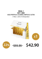 AIDA Propolis Calming Ampoule Ultra packaging with a discount offer on a white background