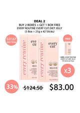 Promotional offer for EveCu Every Routine Every Cut Diet Jelly with packaging and pricing details.