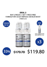 Promotional offer for Forbeat MTS Scalp Ampoule 300 Blue Boost with pricing and quantity details.