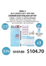 Cosmetics kit with packaging and promotional text on a white background