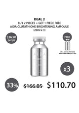 AIDA Glutathione Brightening Ampoule promotion with pricing and quantity details on a white background.
