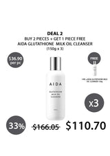 Aida Glutathione Milk Oil Cleanser with promotional text on a white background