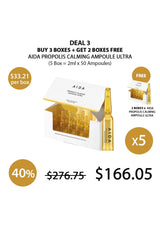 Promotional offer for AIDA Propolis Calming Ampoule Ultra with packaging and pricing details.