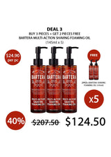 Bartera multi-action shaving foaming oil with promotional deal on a white background