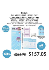 Cosnori Easy Eyelash Lift Kit with promotional text and pricing on a white background