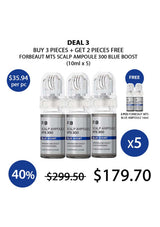 Promotional offer for Forbeat MTS Scalp Ampoule 300 Blue Boost with pricing and quantity details.