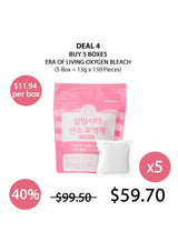 Promotional offer for Era of Living Oxygen Bleach with packaging and pricing details.