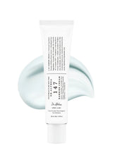 Tube of cream with a swatch of cream behind it on a white background