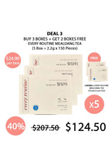 Promotional offer for 'Every Routine Mealdang Tea' with packaging and pricing details on a white background.