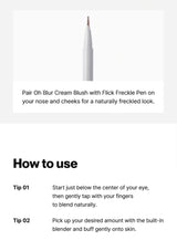 Flick Freckle Pen with usage instructions on a white background