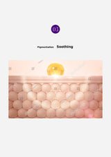 Illustration of skin texture with a yellow droplet labeled 'Soothing' on a light gray background.
