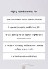 Text on a light gray background describing product uses for skin concerns.