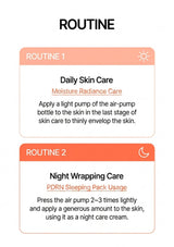Skin care routine instructions with 'Daily Skin Care' and 'Night Wrapping Care' on a white background.