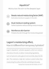 Text description of Aqualicia skincare product features on a white background