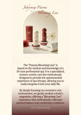 Advertisement for Jakyoung Peaona Blooming Line with skincare products and text.