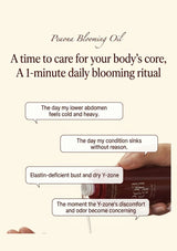 Advertisement for Peona Blooming Oil with text about a daily blooming ritual.