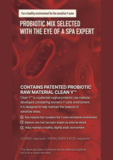Promotional text for a probiotic mix with red background and probiotic imagery