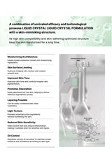 Brochure page about liquid crystal cosmetic formulation with text and diagram.