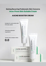 Axcne Booster cream packaging on a gray background with product details.