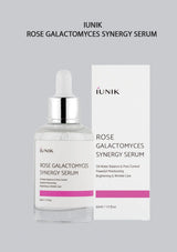 IUNIK Rose Galactomyces Synergy Serum with dropper and packaging on a gray background