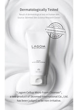 Lagom Cellup Micro Foam Cleanser with dermatological testing information on a white background