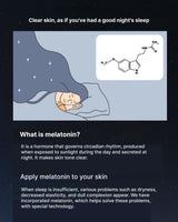 Illustration of a person sleeping with a diagram of melatonin and text explaining its benefits.