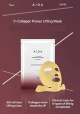AIDA V-Collagen Power Lifting Mask packaging on a maroon background