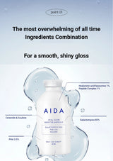 AIDA skincare product with ingredients listed on a light blue background