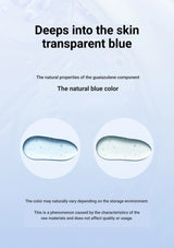 Transparent blue color swatch with text on a light blue background