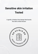 Text on a white background about sensitive skin irritation testing and a certification logo.