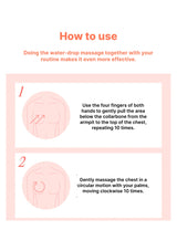 Instructions for a water-drop massage routine on a pink background
