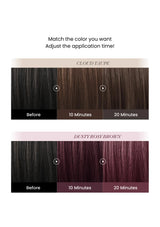 Color change demonstration of hair product on a white background