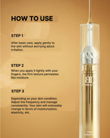 Cosmetic serum bottle with usage instructions on a beige background