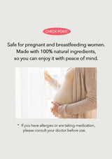 Promotional text about a product being safe for pregnant and breastfeeding women with natural ingredients.