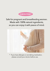 Promotional text about a product being safe for pregnant and breastfeeding women with natural ingredients.