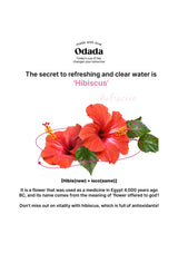 Advertisement for Odada tea with red hibiscus flowers on a white background