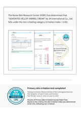 Certification from the Korea Skin Research Center indicating that a cream is non-irritating.