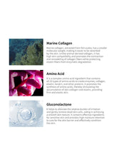 Product description card with images and text about Marine Collagen, Amino Acid, and Gluconolactone on a white background.