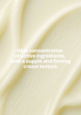 Close-up of a creamy texture with text about active ingredients and cream texture.